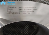 Anneau roulé sans couture de l'anneau ASTM B493 de pièce forgéee du zirconium R60702